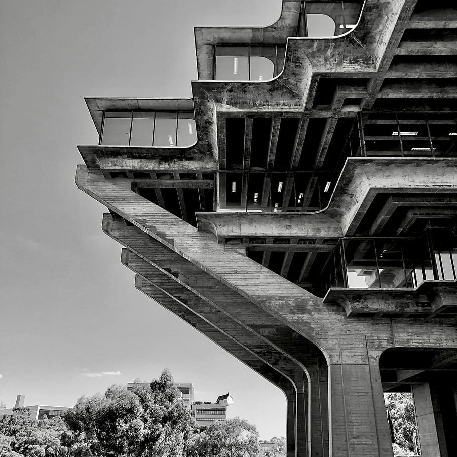 grayscale photography of building, san diego, united states, geisel library, HD wallpaper