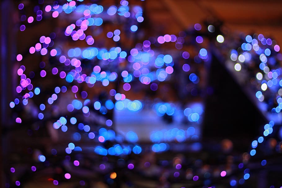 purple and blue lights, illuminated, night, decoration, defocused HD wallpaper