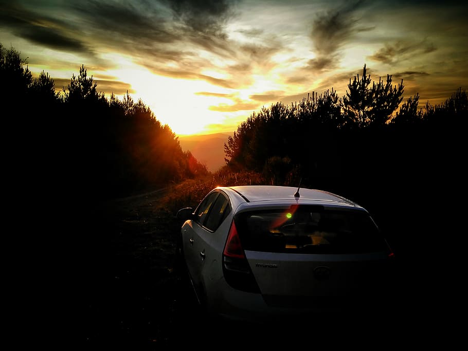 spain, fabero, car, sunset, autumn, sky, motor vehicle, mode of transportation HD wallpaper