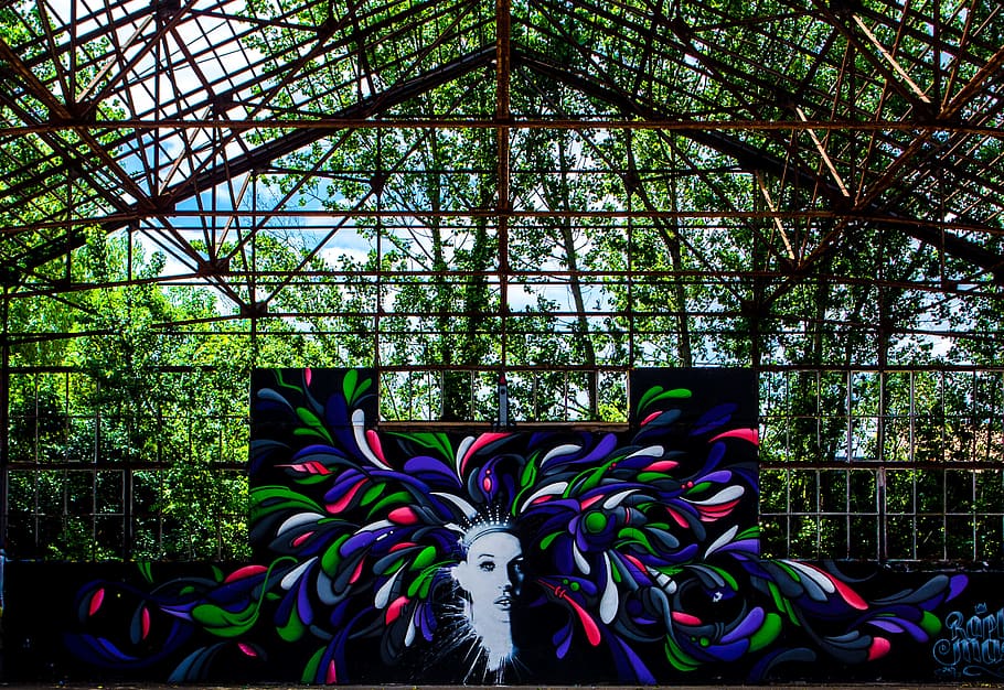 Woman Face Mural on Tent, abstract, art, beautiful, bright, color HD wallpaper