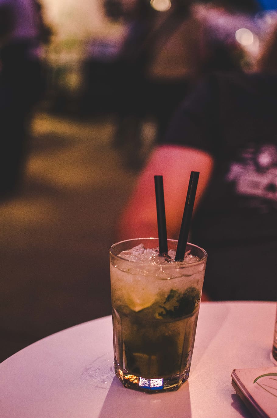 clear drinking glass with two straws, refreshment, table, food and drink HD wallpaper