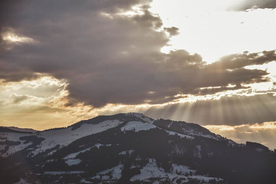 Sunrays Passing Through Clouds, cold, dark clouds, landscape HD wallpaper