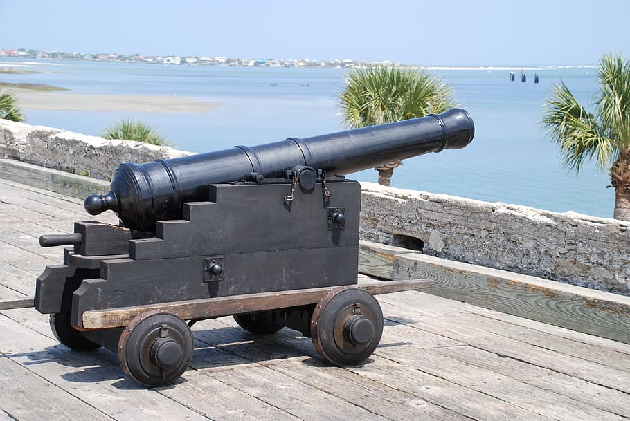 old, cannon, artillery, nature, sunlight, weapon, sea, military HD wallpaper