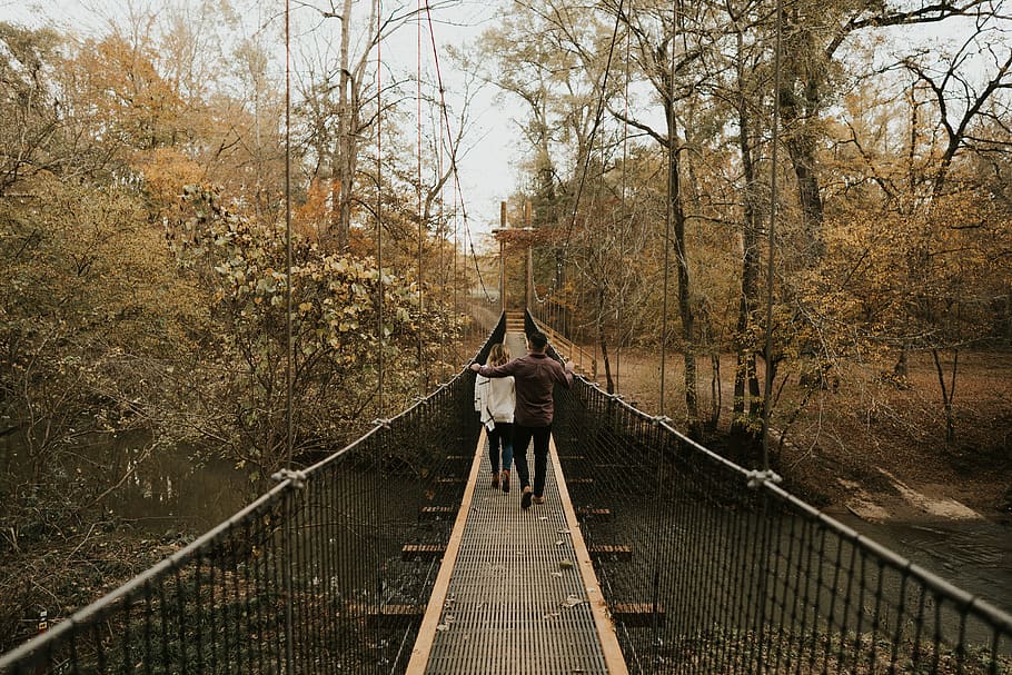 two people on bridge, human, person, building, suspension bridge HD wallpaper
