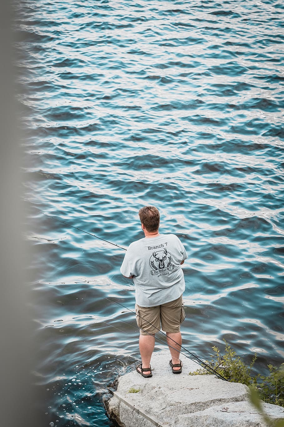 man fishing, rear view, water, one person, real people, leisure activity HD wallpaper