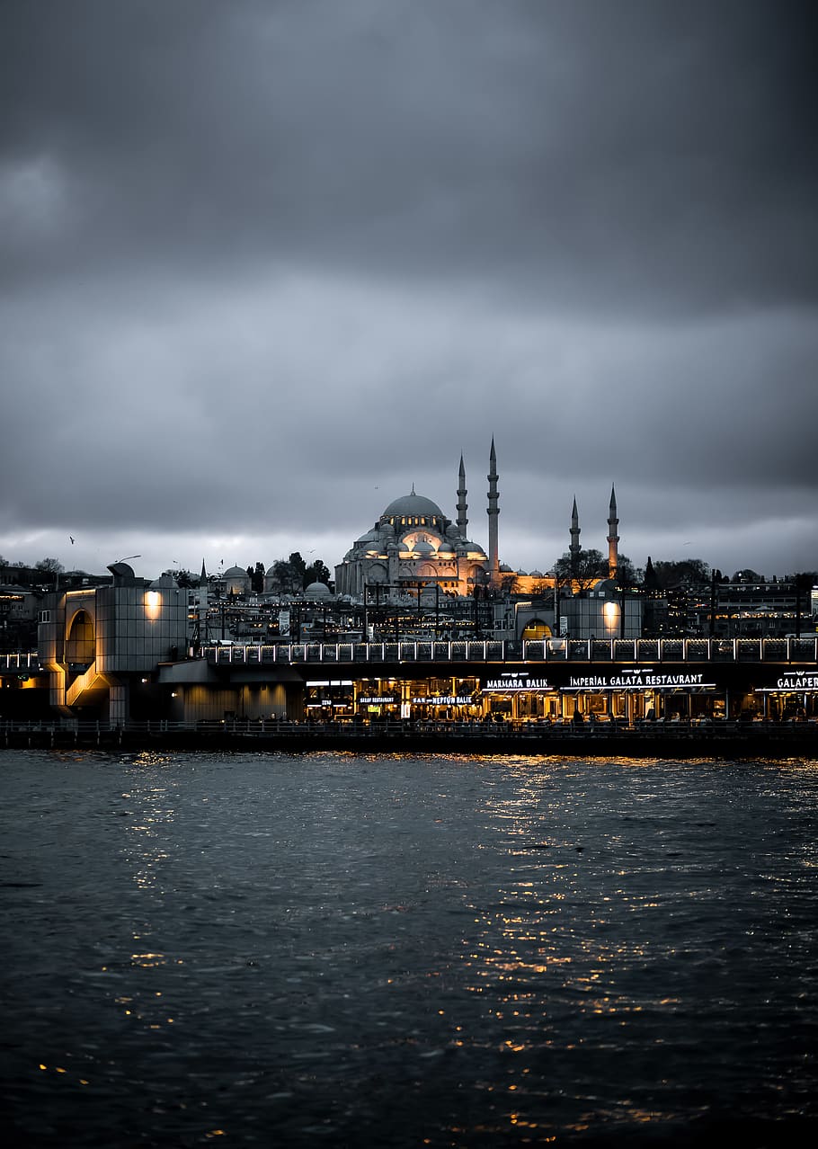 Mosque, Turkey, architecture, building, city, cloudy, watercraft HD wallpaper
