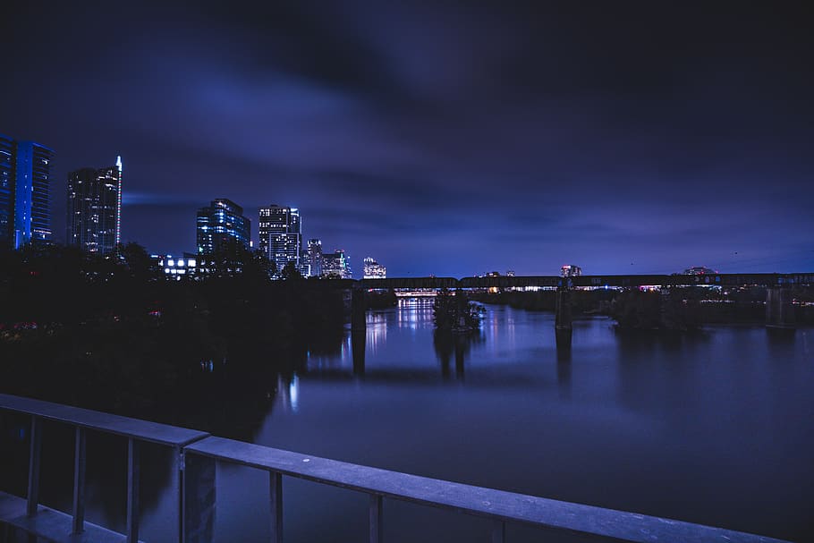 austin, united states, night, sony, a7rii, lake, river, bridge, HD wallpaper