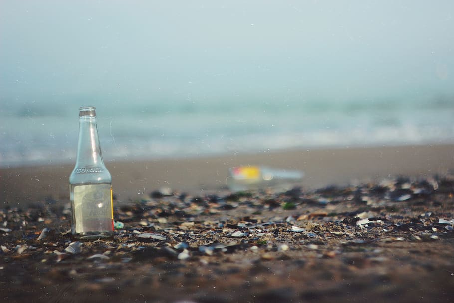 ukraine, odessa oblast, bottle, sea, beach, glass - material, HD wallpaper