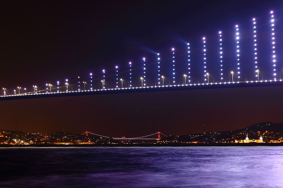 black bridge, turkey, beylerbeyi mosque, building, outdoors, night HD wallpaper