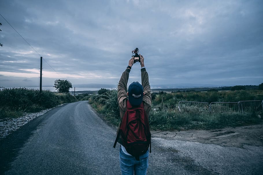 person, human, outdoors, backpack, bag, road, asphalt, tarmac HD wallpaper