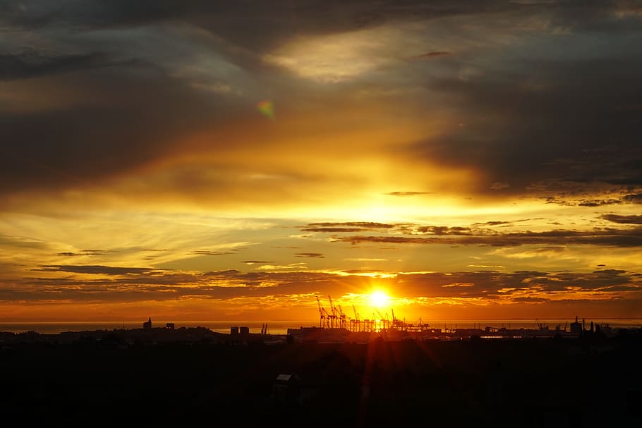 sunset, evening sky, clouds, cloud - sky, orange color, beauty in nature HD wallpaper