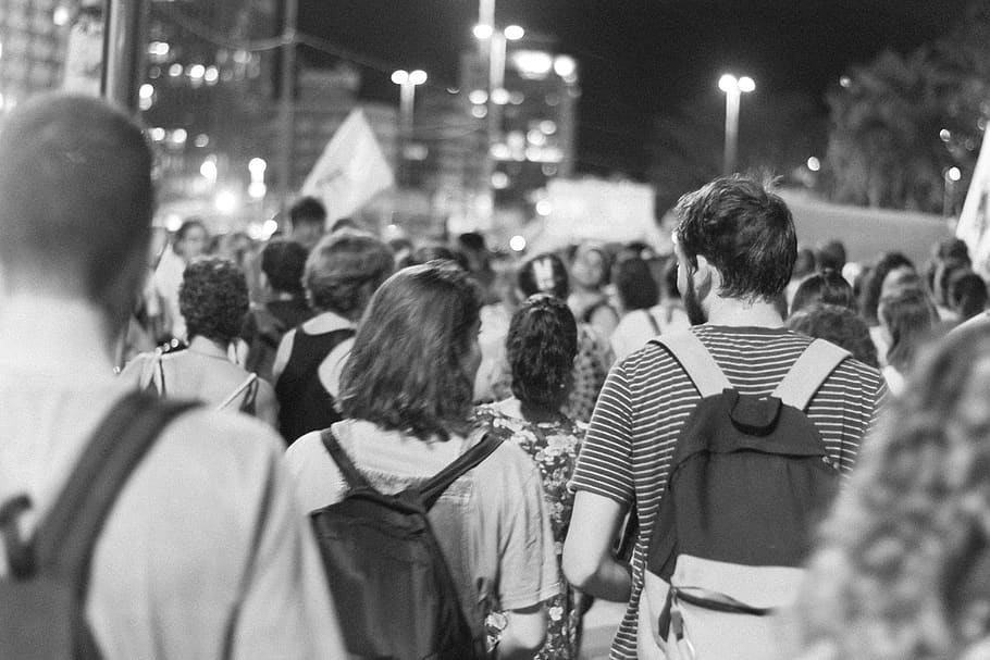 human, person, crowd, bag, backpack, pedestrian, text, people HD wallpaper