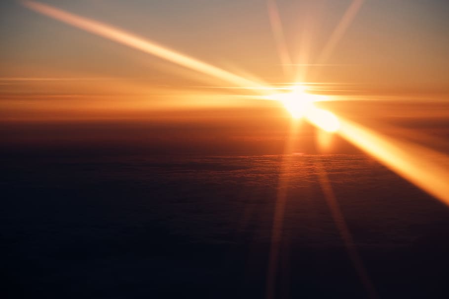 sunrise photo, sky, outdoors, light, flare, black, sunset, sunlight HD wallpaper