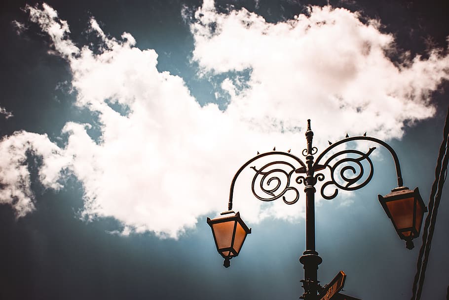clouds, lamp, hills, clear sky, autmn, motivation, explore HD wallpaper