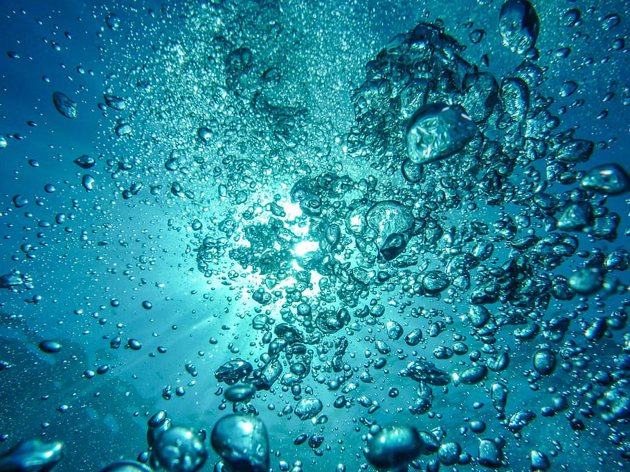 Water Bubbles Under the Sea, blue, drowning, liquid bubbles, underwater