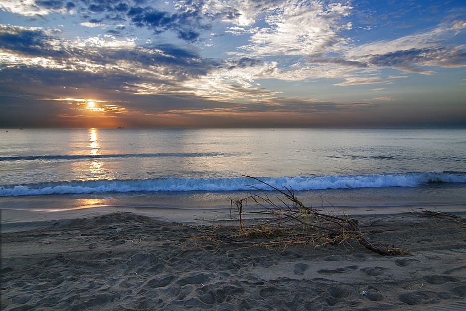 playa de la misericordia, spain, levante, clouds, waves, sea, HD wallpaper