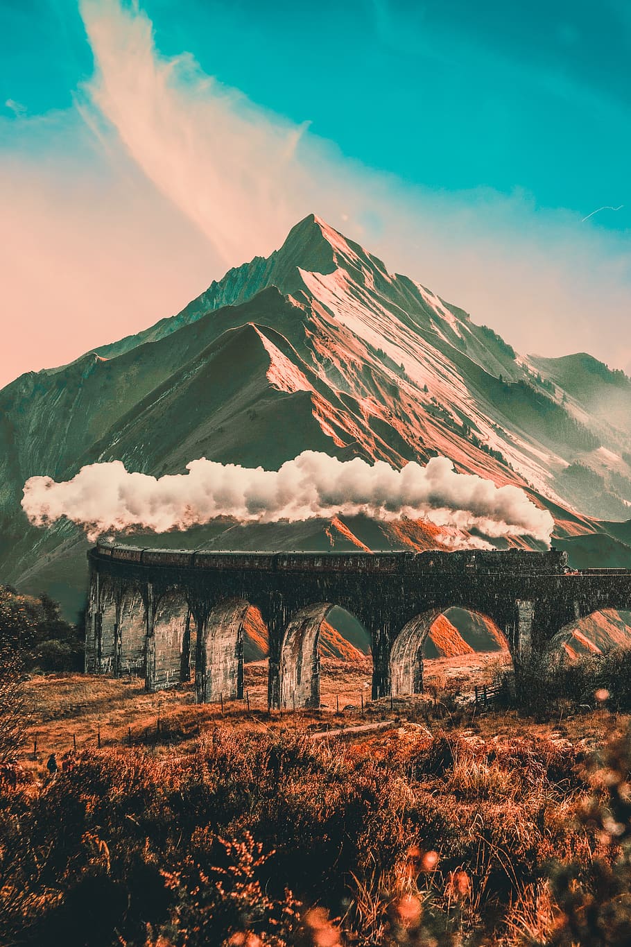 mountain, train, cl, mountains, railway, landscape, nature, HD wallpaper