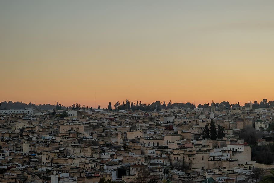 concrete buildings under clouds, urban, slum, morocco, fez, medina HD wallpaper