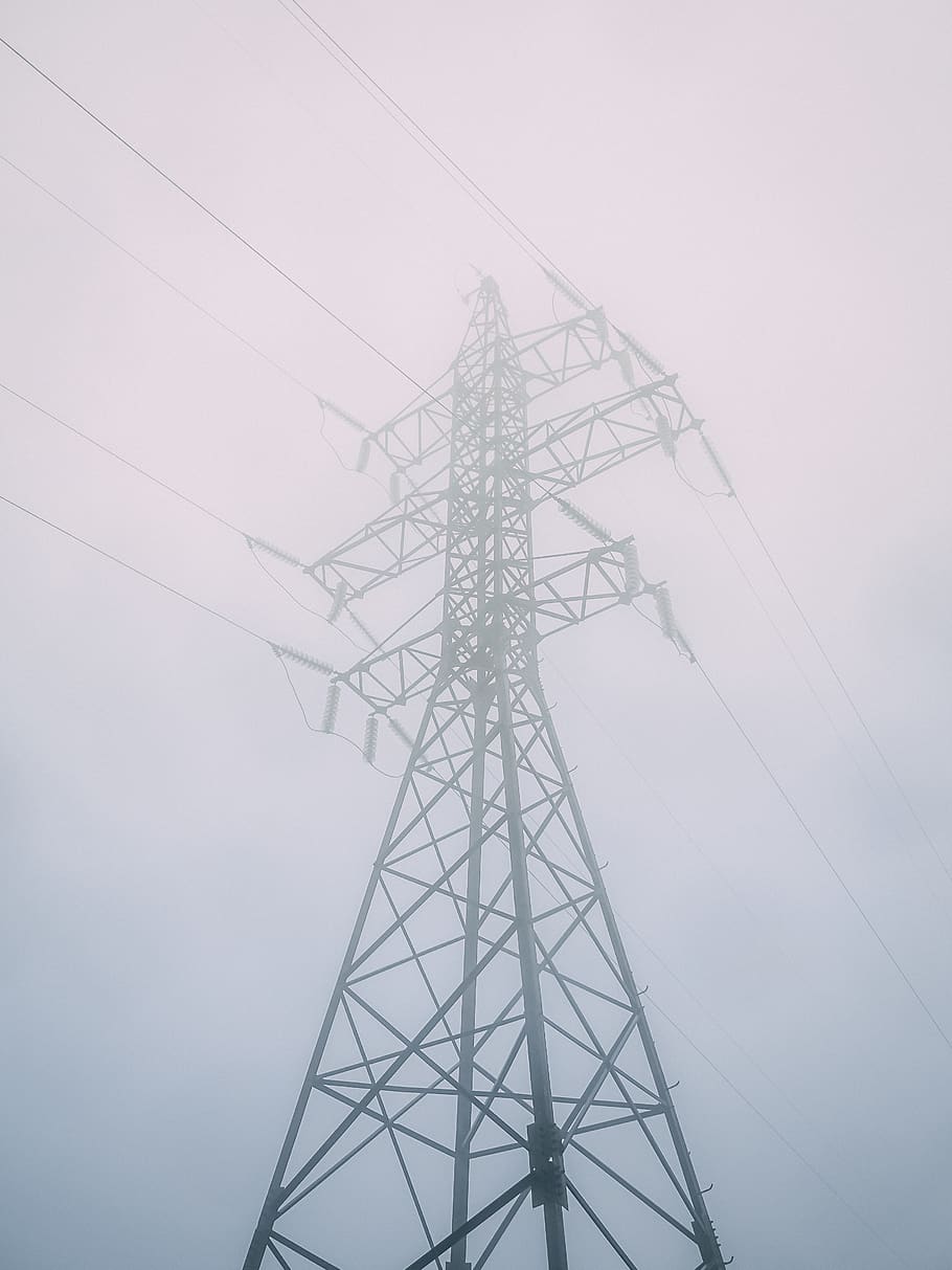 cable, electric transmission tower, power lines, utility pole