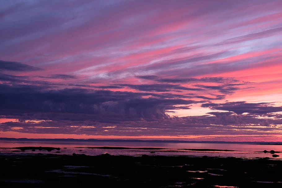 sunset, sky, landscape, evening, clouds, nature, twilight, sea HD wallpaper