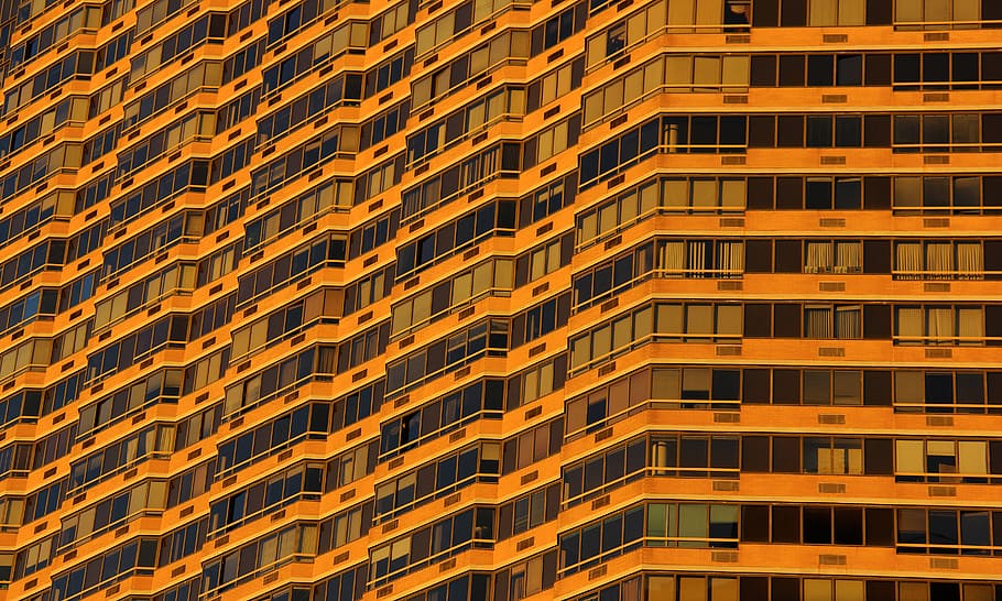 orange concrete building, window, pattern, architecture, skyscraper HD wallpaper