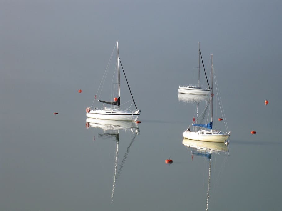 lake, sailing, boat, sailboat, mooring, foggy lake, scenic, HD wallpaper