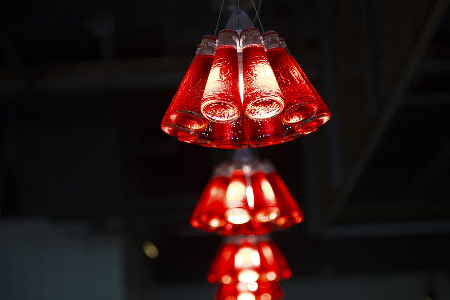 Macro Photography of Red Chandelier, bulb, close-up, dark, design HD wallpaper