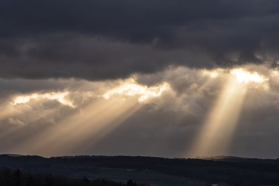 sunbeam, clouds, dark, nature, sky, rays, cloud - sky, scenics - nature HD wallpaper