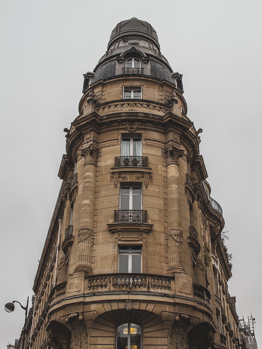worms eye beige building, architecture, tower, dome, paris, city HD wallpaper
