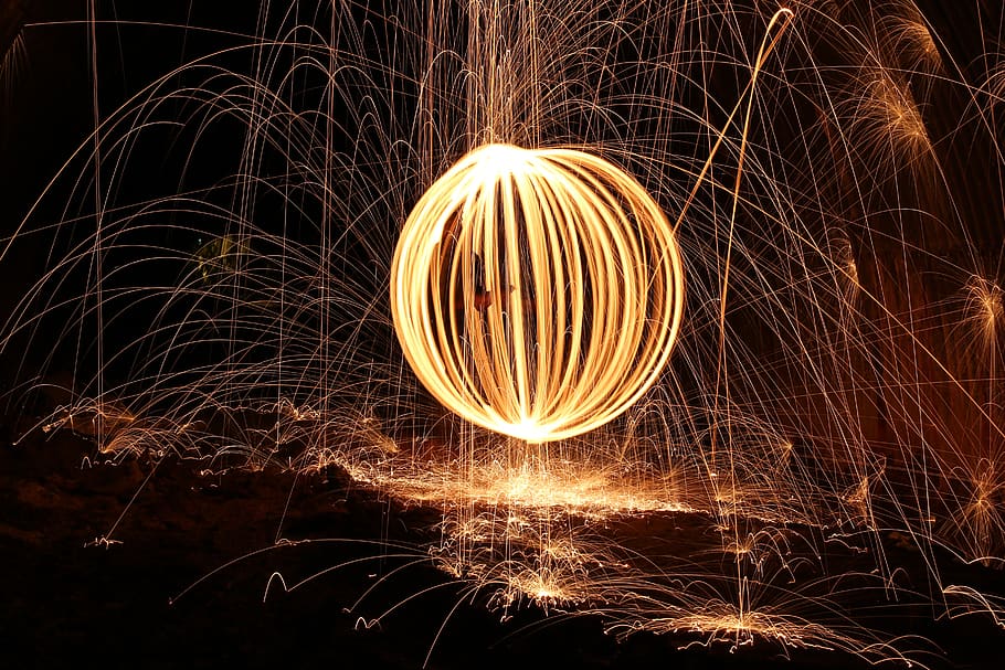 Fire Illustration, dark, lights, night, time lapse, motion, wire wool HD wallpaper