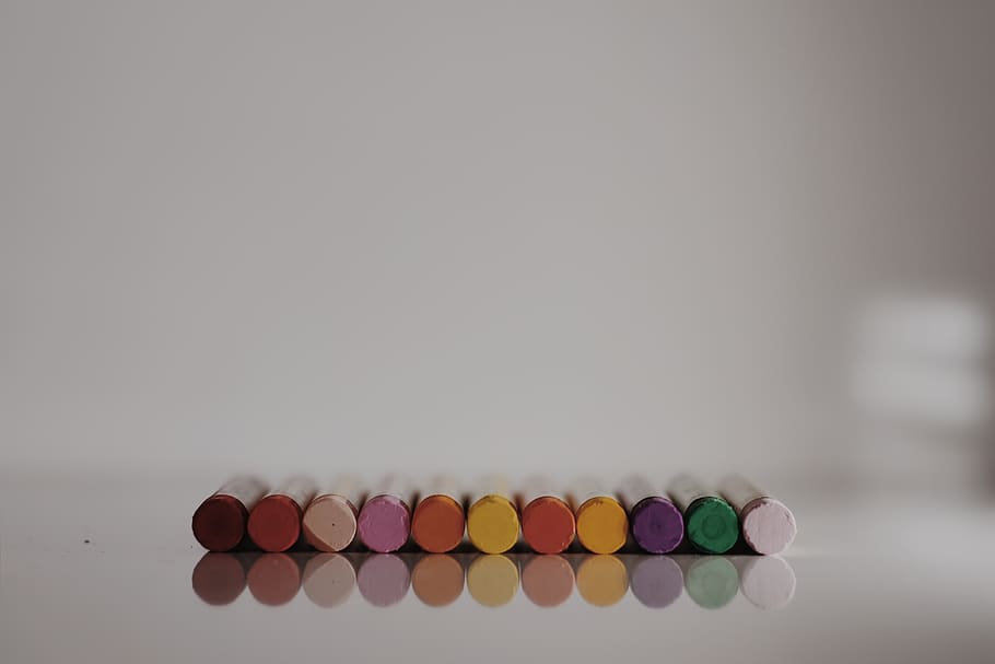 Crayons On Table, colorful, colourful, crayos, depth of field HD wallpaper