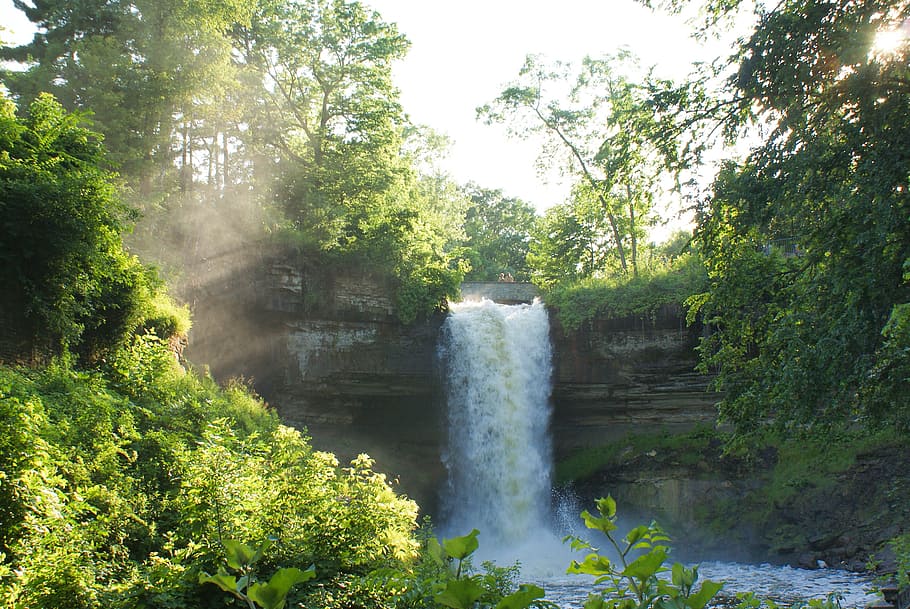 waterfalls surrounded by green trees during daytime, nature, outdoor HD wallpaper
