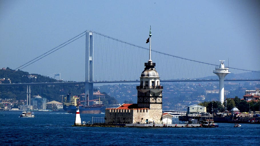 turkey, maiden's tower, water, nautical vessel, architecture HD wallpaper