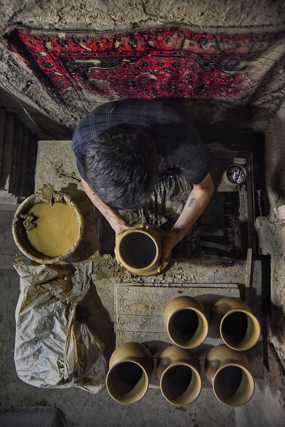man making pots on top view, one person, real people, men, indoors HD wallpaper