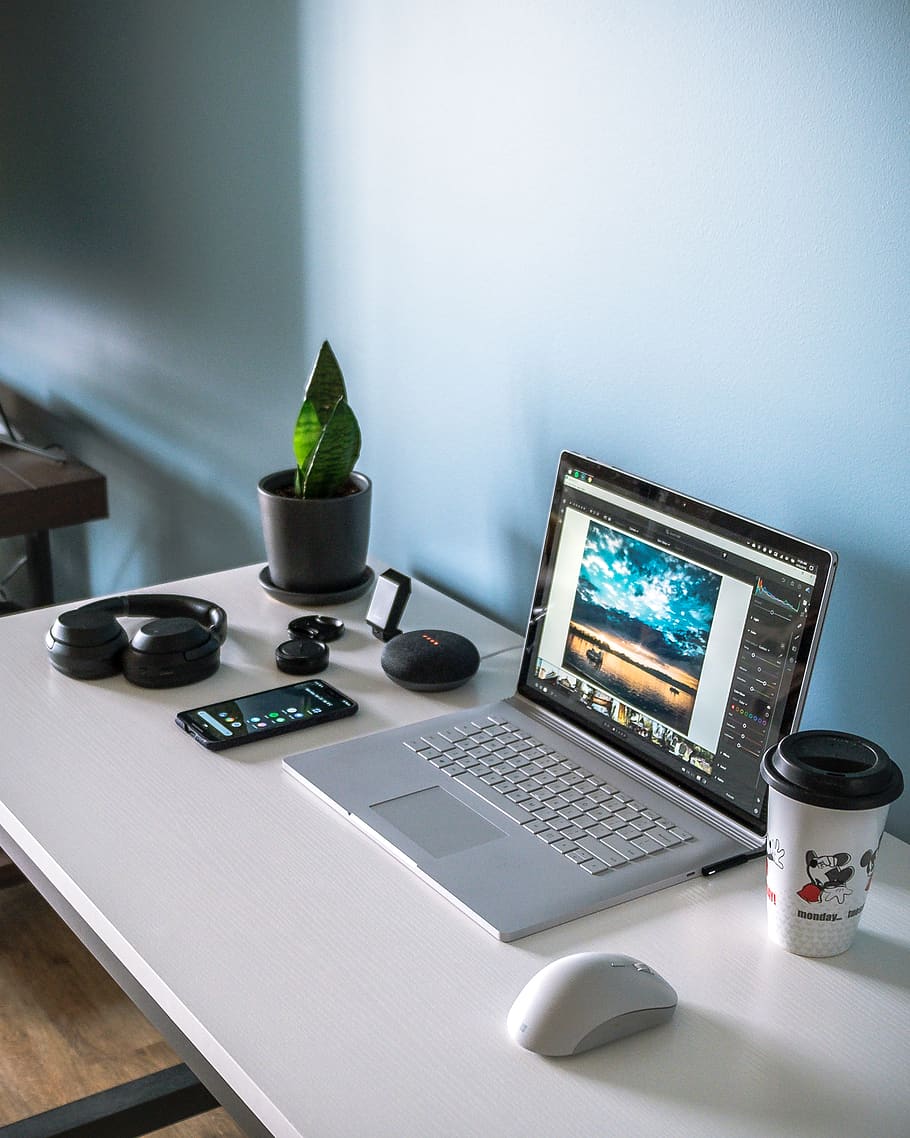 turned-on MacBook, technology, computer, table, wireless technology HD wallpaper