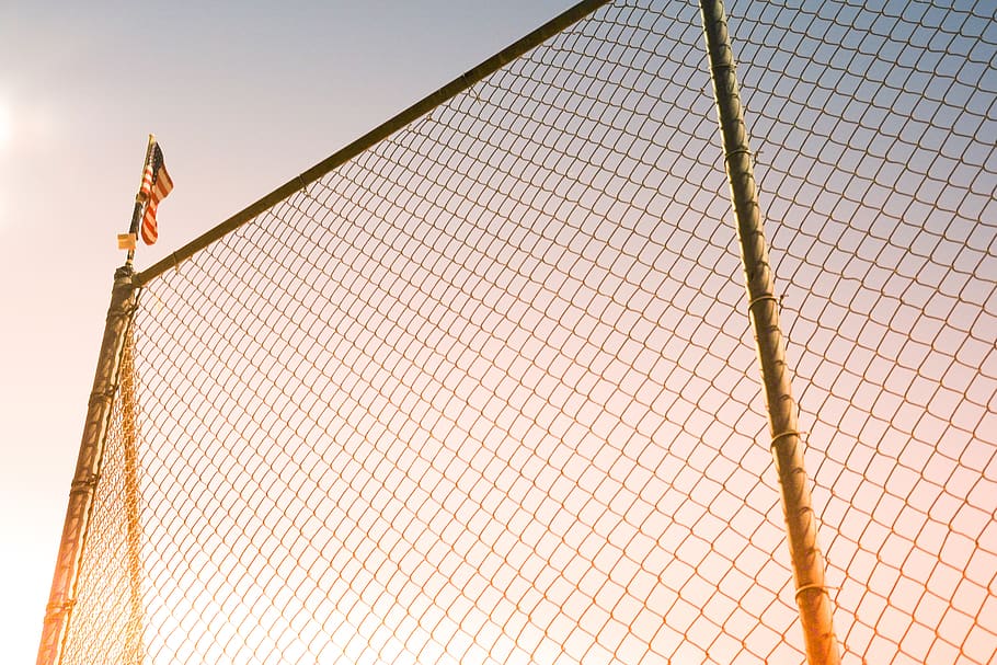 gray fence, american flag, park, fields, screen, electronics HD wallpaper