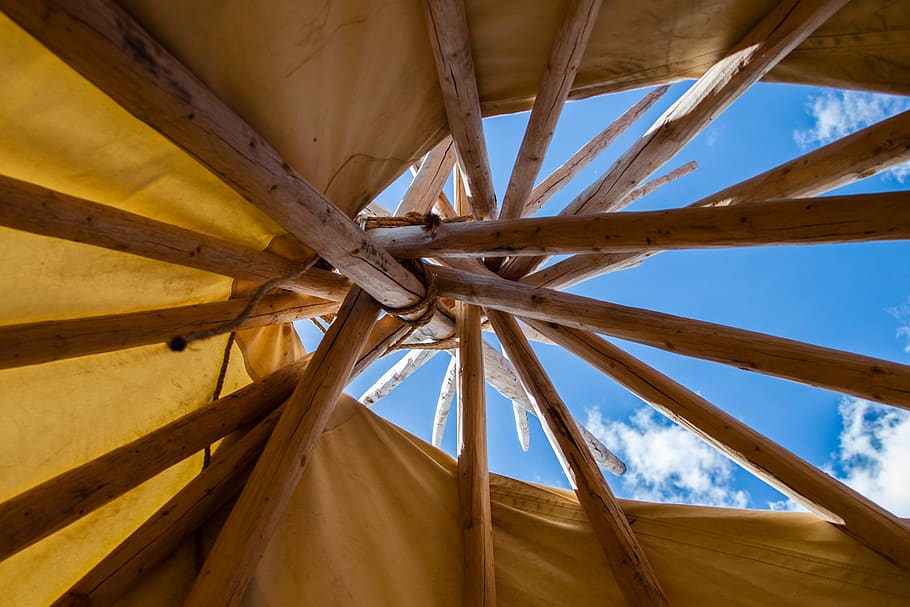teepee, low angle view, architecture, wood - material, built structure HD wallpaper