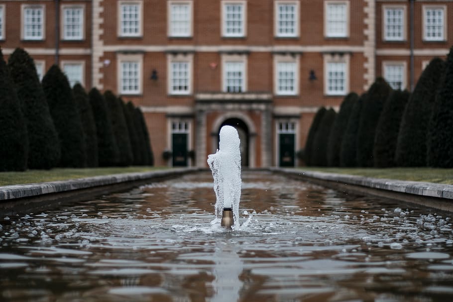 water fountain between trees, one person, architecture, full length HD wallpaper