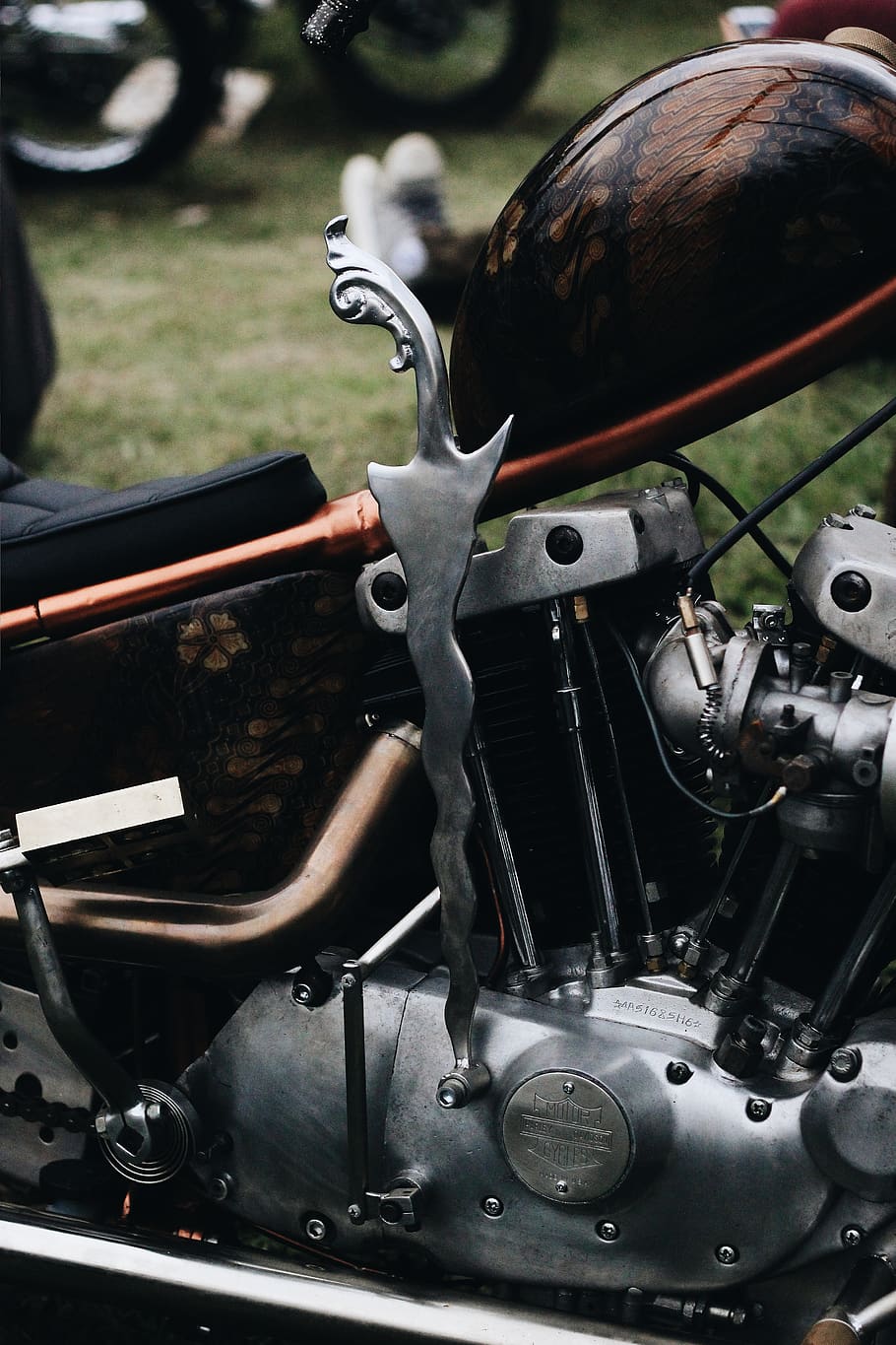 black and brown chopper motorcycle, machine, engine, transportation HD wallpaper