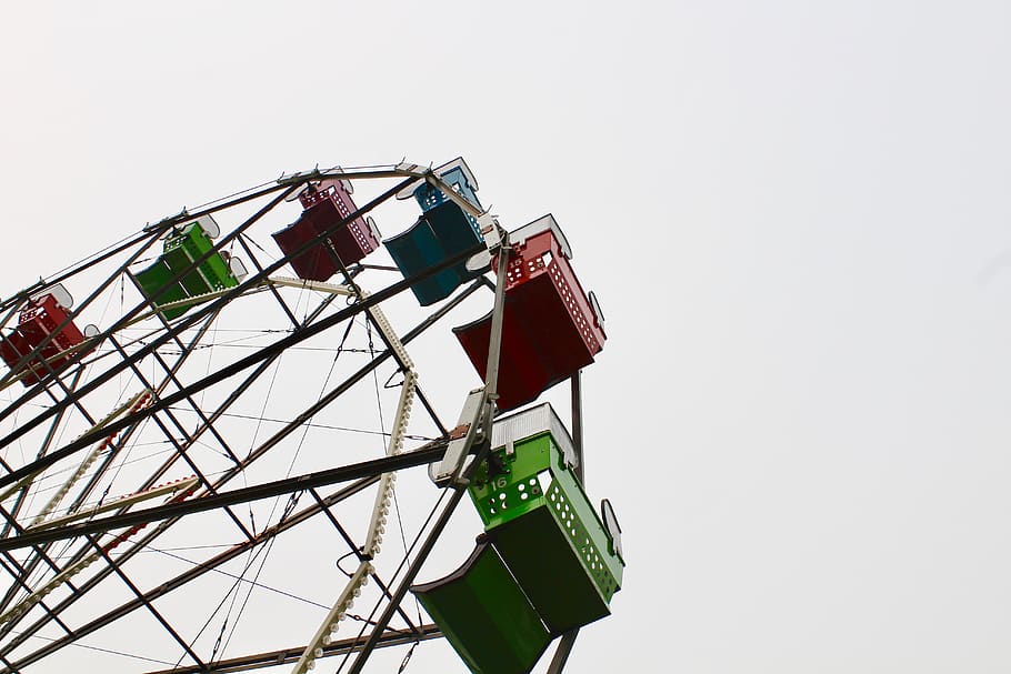 multicolored ferries wheel under white sky, amusement park, ferris wheel HD wallpaper