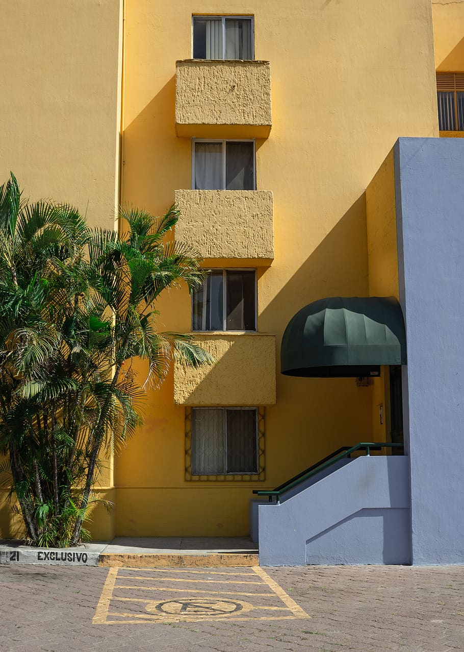 yellow painted building, home decor, window, guadalajara, mexico HD wallpaper