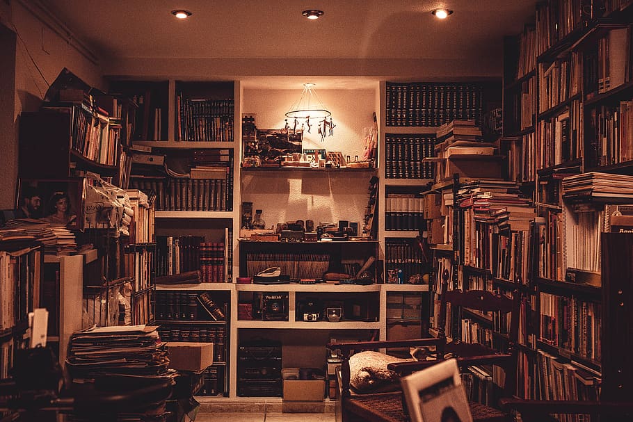Library Interior, book stack, bookcase, books, bookshelves, bookstore, HD wallpaper
