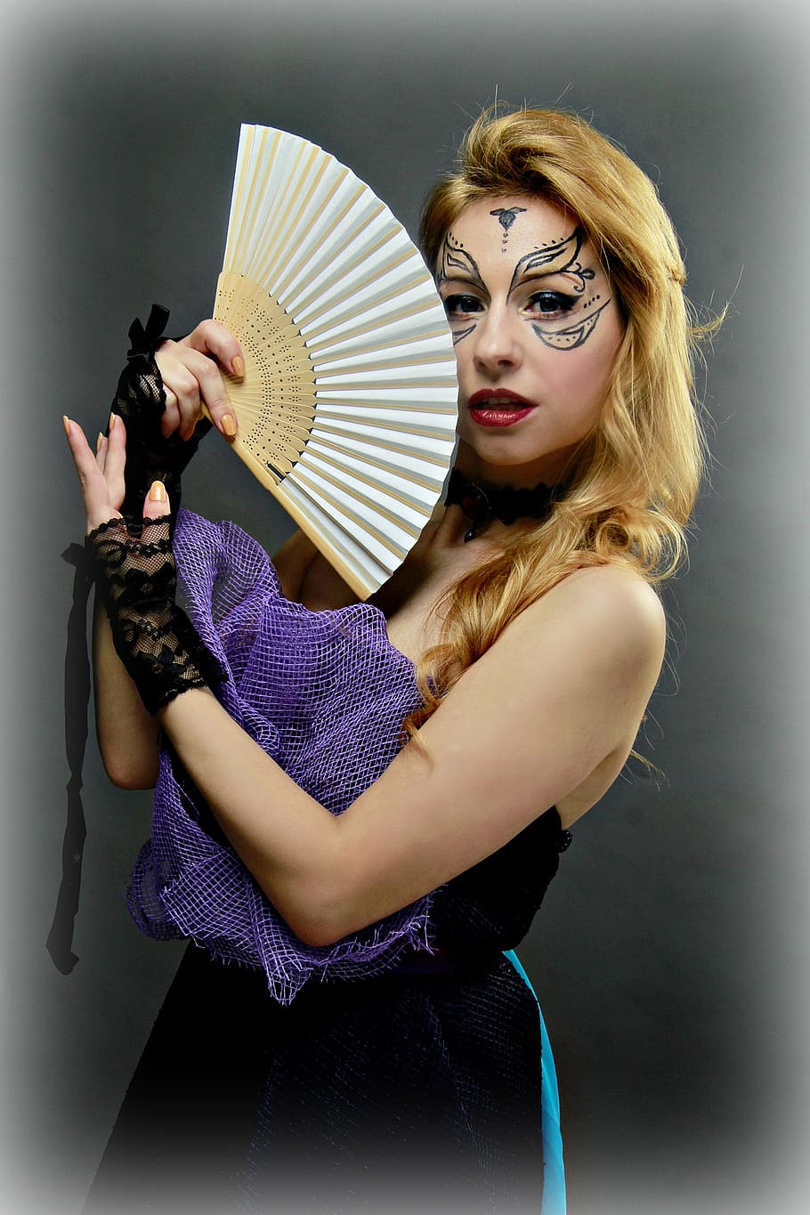 fan, geisha, image, cosplay, woman, girl, makeup, body painting HD wallpaper