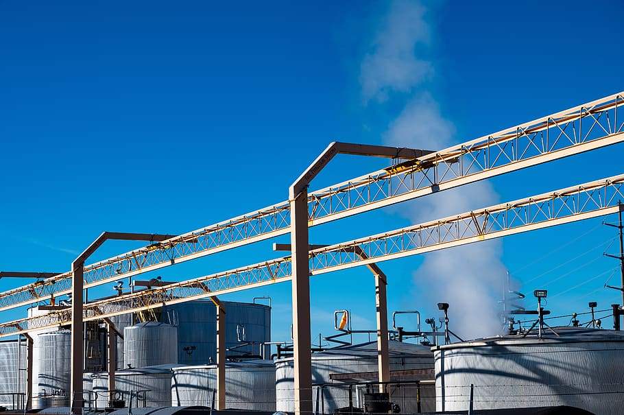 Photo Of Tanks, factory, industrial, industry, blue, sky, architecture HD wallpaper