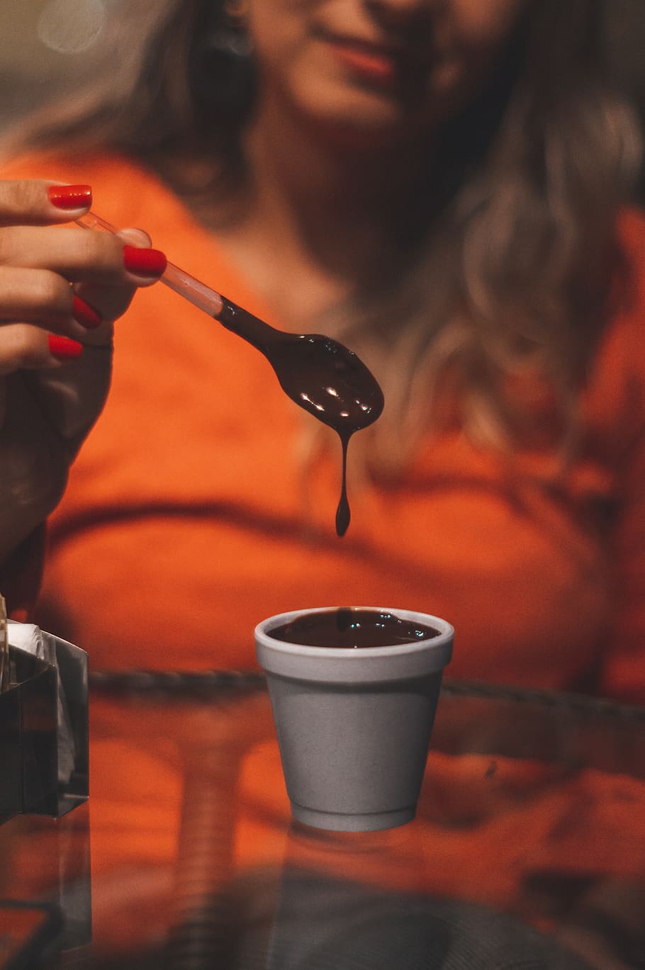Woman Holding Spoon, chocolate, cup, sweets, one person, food and drink HD wallpaper