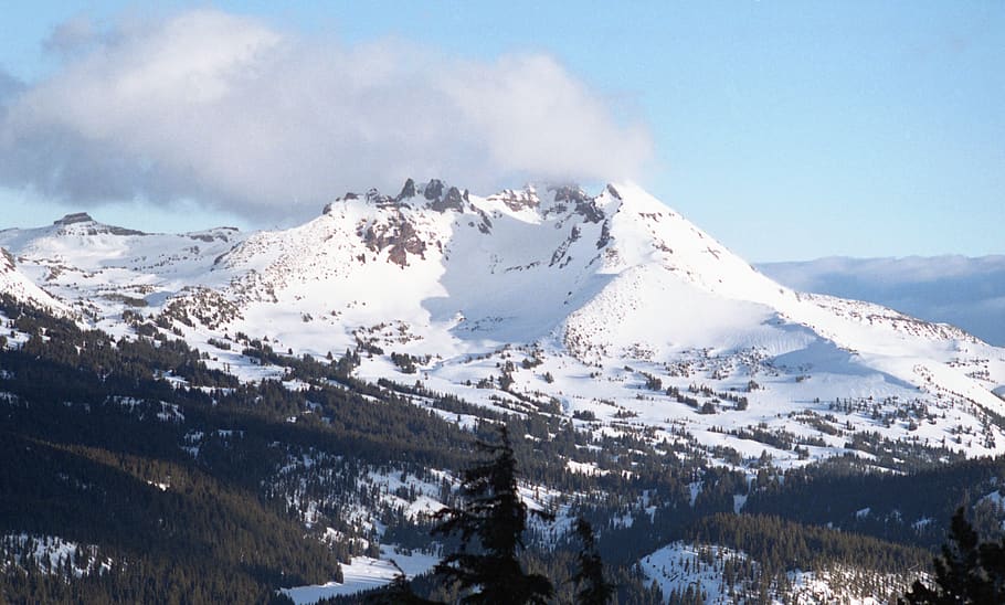 snow, mounatin, mounatain range, blue, sky, cloud, sunny, winter, HD wallpaper