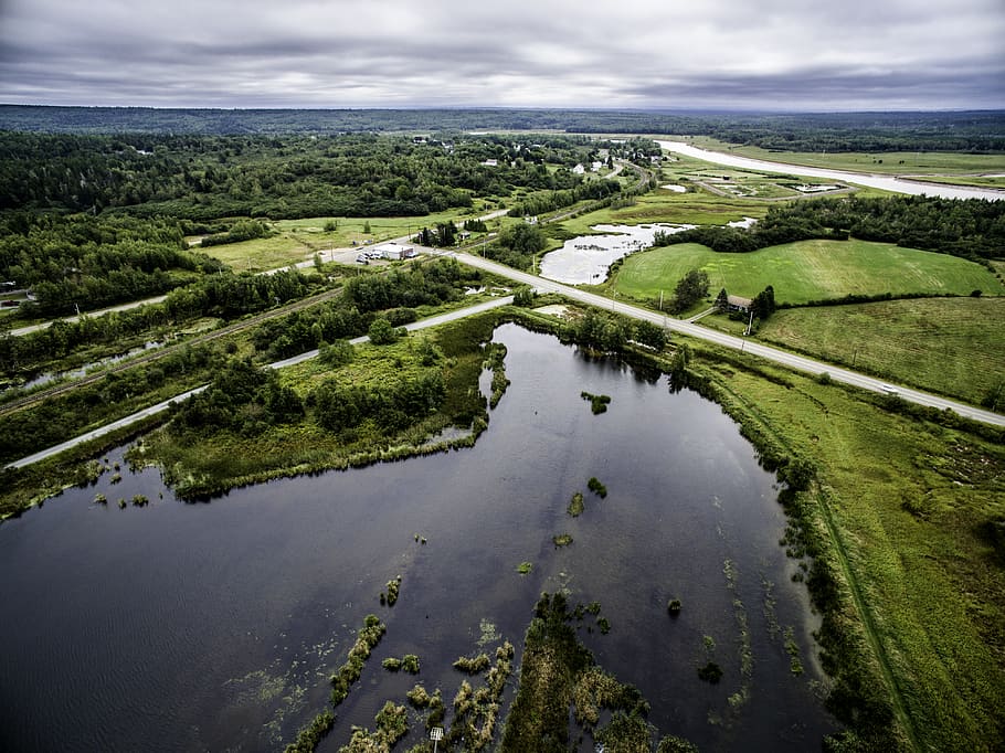 canada, joggins, river, bridge, swap, farm, water, environment HD wallpaper