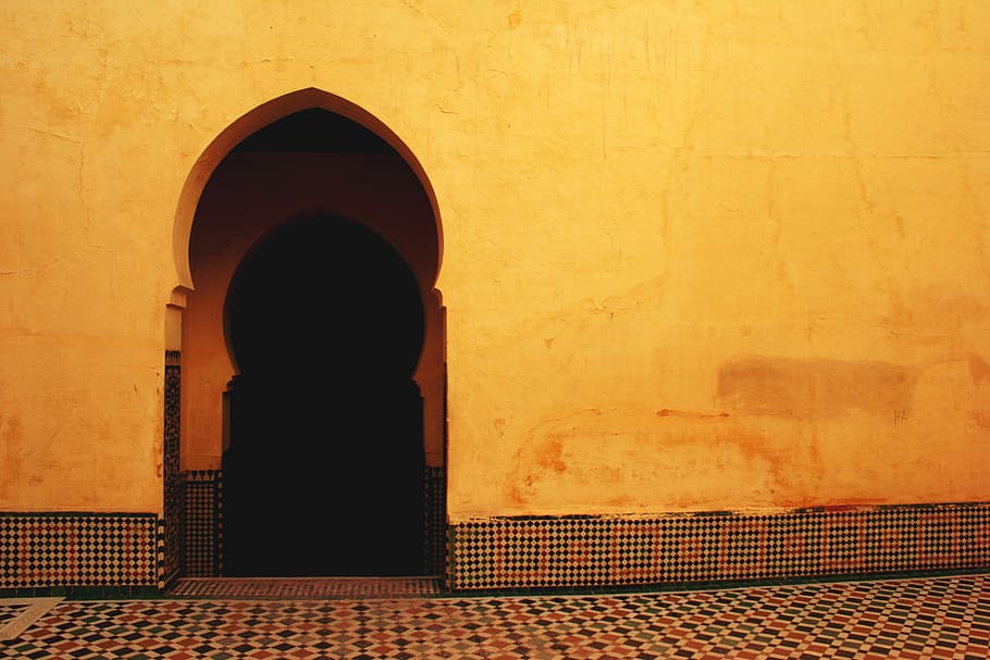 orient, arabic, yellow, tile, wall, gate, morocco, alladin HD wallpaper