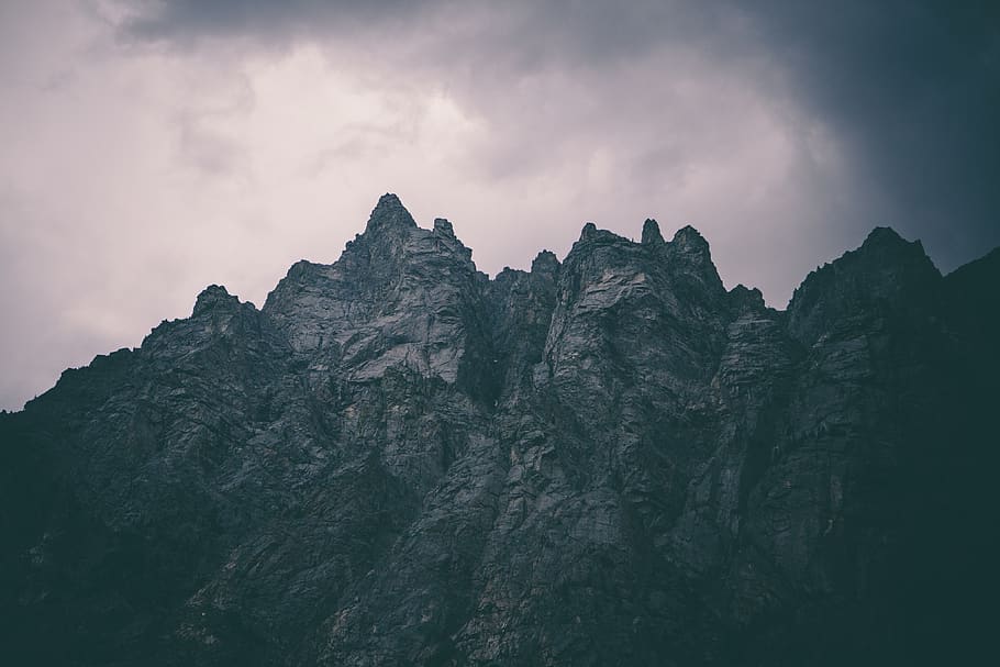 mountain, ridge, dark, intense, sky, beauty in nature, cloud - sky HD wallpaper