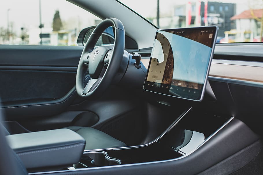 turned-on monitor inside vehicle, cushion, automobile, car, transportation HD wallpaper